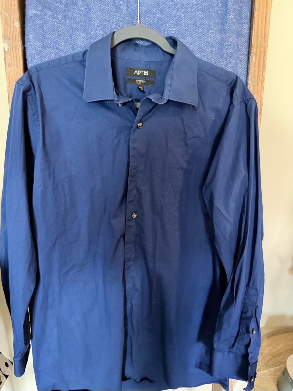 Apt. 9 Men's Dark Blue Long-Sleeve Dress Shirt stretch slim fit